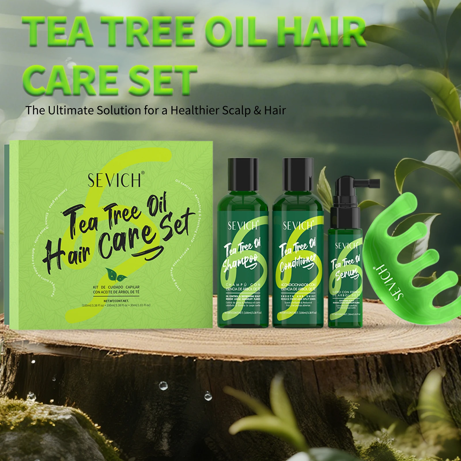 

Tea Tree Oil Hair Care Set Oil Control Dandruff Shampoo Moisturizing Hair Fluffy Conditioner Scalp Massage Comb Hair Care Oil