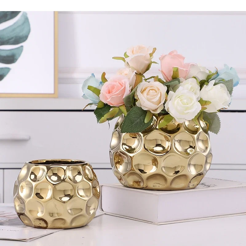 Gold-plated Ceramic Vase Desktop Decoration Succulent Flower Pot Horticultural Dried Home
