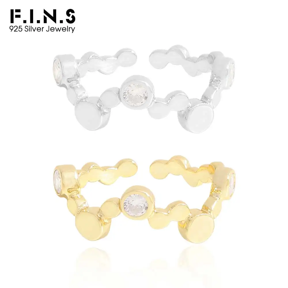 F.I.N.S Korean Irregular S925 Sterling Silver Round Bead Rings Women Zircon Open Adjustable Index Mid Finger Fine Jewelry Gifts