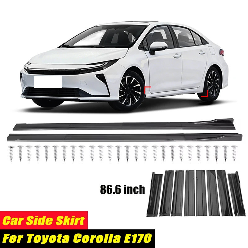 For Toyota Corolla E170 Racing Style Side Skirts 86.6Inch 2.2M Rocker Panels Side Lip, ABS 8Pcs Glossy Black Car Body Kit