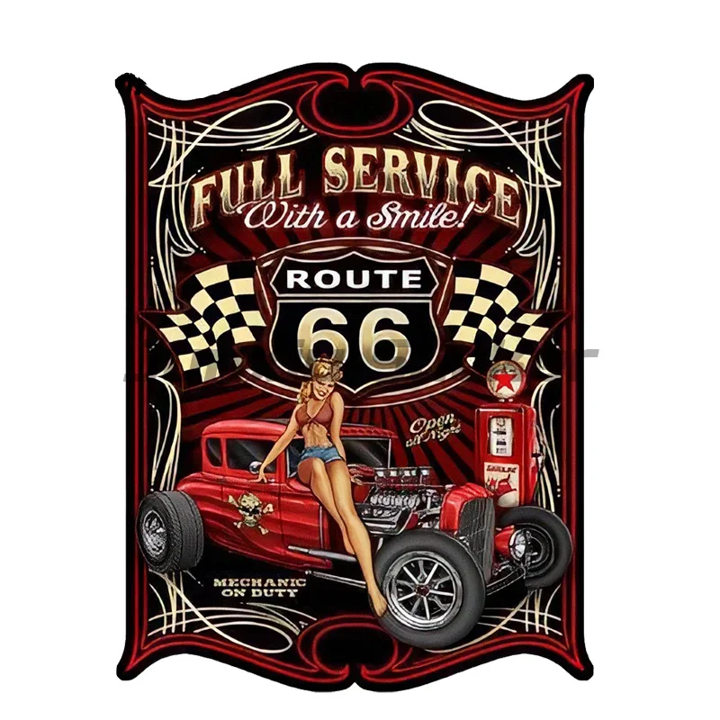 Full Service with A Smile Route 66 Hot Rod Pinup Girl Sticker 3D Car Decal Film Door Body Window Vinyl Stickers Kk13*10cm