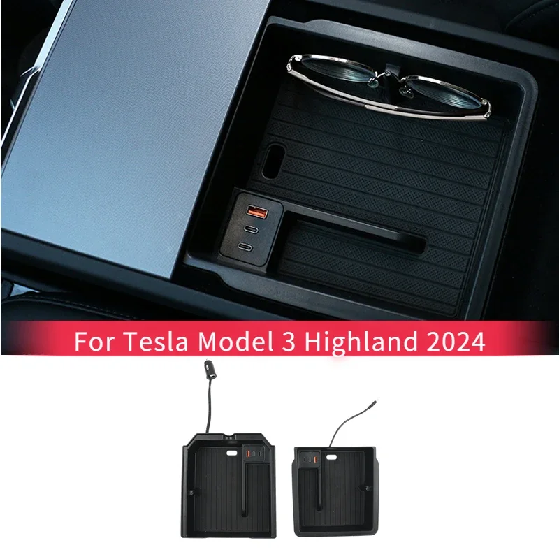 Storage Box Expansion Dock for Tesla Model 3 Highland 2024 Central Armrest Box Glasses Frame Storage Function Box Accessories