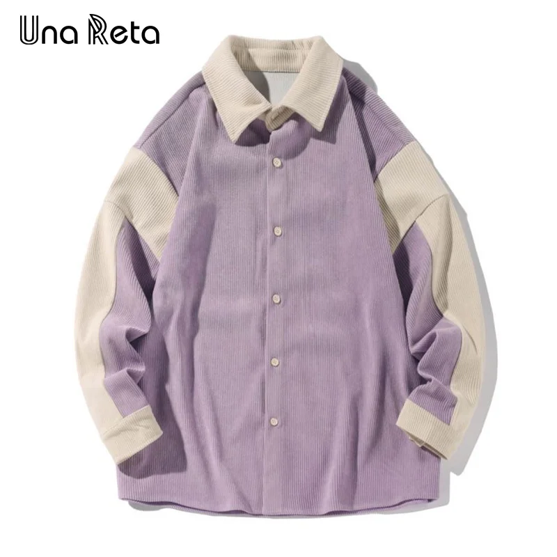 

Una Reta Men's Shirt Spring Autumn New Harajuku Hip hop Corduroy Splicing Shirt Streetwear Retro Casual Couple Shirts