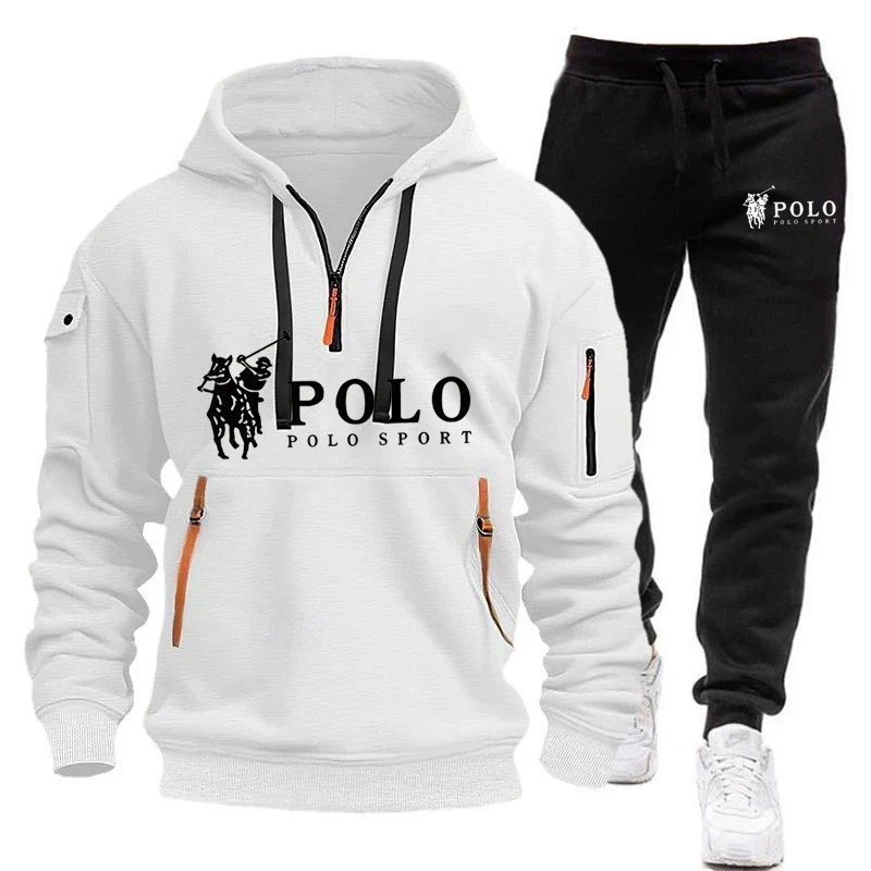 

Two sets of new men's warm long-sleeved hooded pullover and casual pants for autumn and winter outdoor fitness jogging