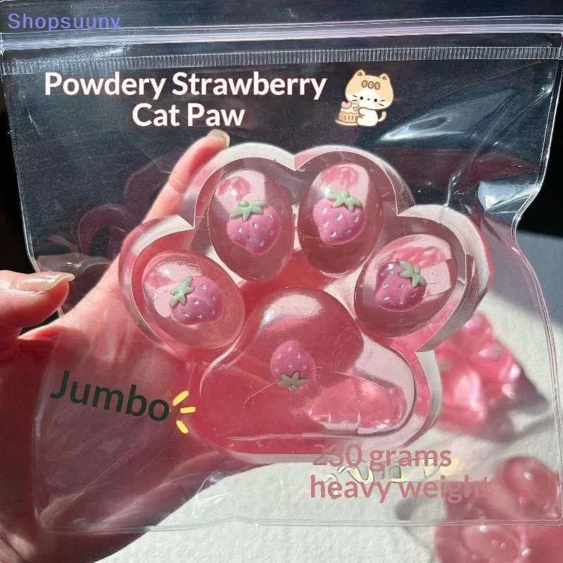 [SU]Cute Paw Sequins Maltose Pinch Toy Pink Strawberry Paw Squeez Slow Rising Anti-Stress Toy Decompressi Gift Friend[SU]