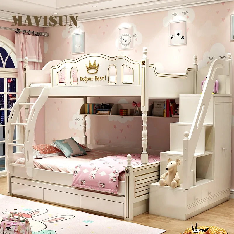 bed American-Style Children's Bunk  Mother-In-Law  Solid Wood High And Low  Space-Saving Furniture Combination Set