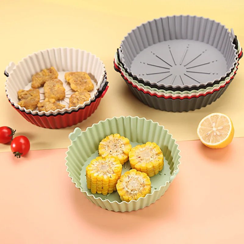 Air Fryer Baking Tray Reusable Silicone Baking Basket Grill Pan Food-Grade Safe Non-Stick Fryers Ovens Microwave Oven