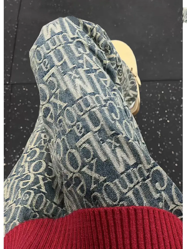 

Paris Floral Print Men's Jeans High Street Straight Leg Denim Pants Spring Autumn Trendy Brand Premium Feel Cool American Hig...