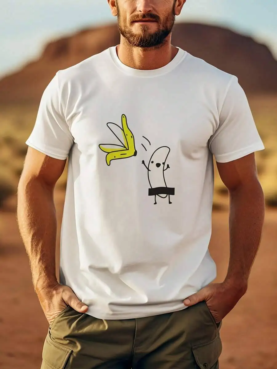 Funny Banana Men's Round Neck Comfortable Breathable T-Shirt, Summer Casual Fashion Tops  100% Cotton Trendy Y2K Short-Sleeve Tee-Soft, Quick-Drying, Moisture-Wicking, Great Gift for Christmas or Halloween.