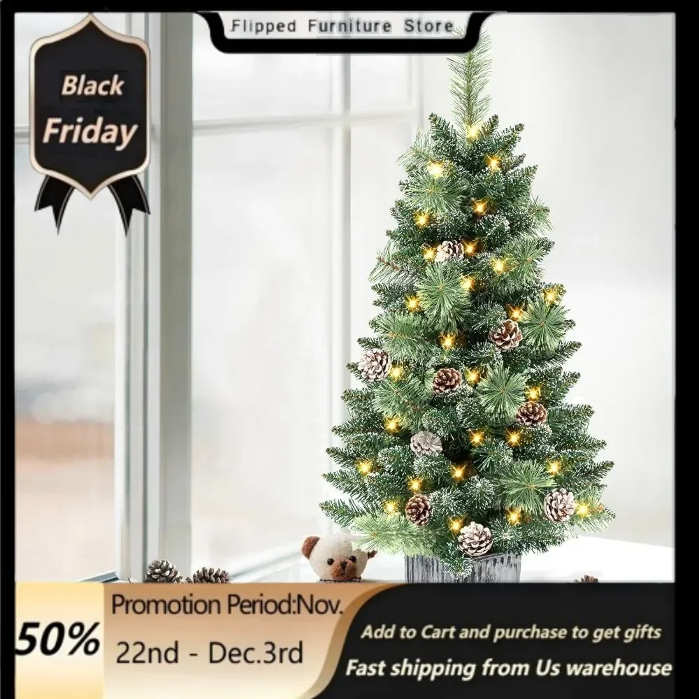 

3FT Realistic Feel Prelit Artificial Tabletop Christmas Tree,70 Lights Timer Battery Operated Pine Cones ,Christmas Trees.