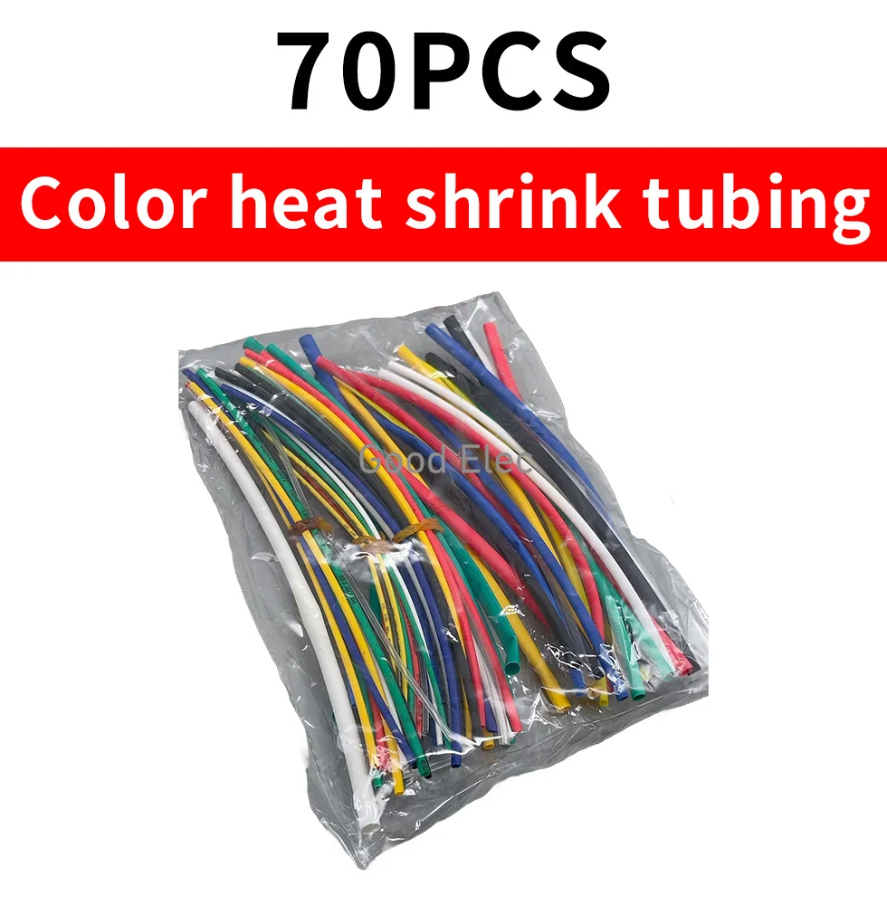 70Pcs/Bag 2:1 Heat Shrinkable Tube Bag Heat Shrinkable Tube Color Halogen-Free Flame Retardant PE Insulation Sleeve