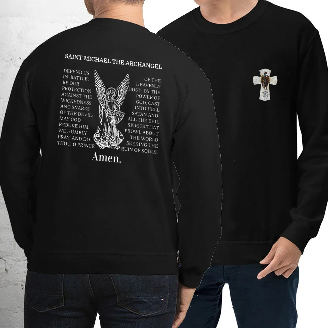 The Archangel St Michael Prayer Catholic Cross Pullover Hoodie 100% Cotton Comfortable Casual Mens Sweatshirt Fashion Streetwear