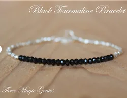 Black Tourmaline Bracelet with Karen Hill October Birthstone Genuine Gemstone Beaded Crystal Bracelet Black Dainty Bracelet