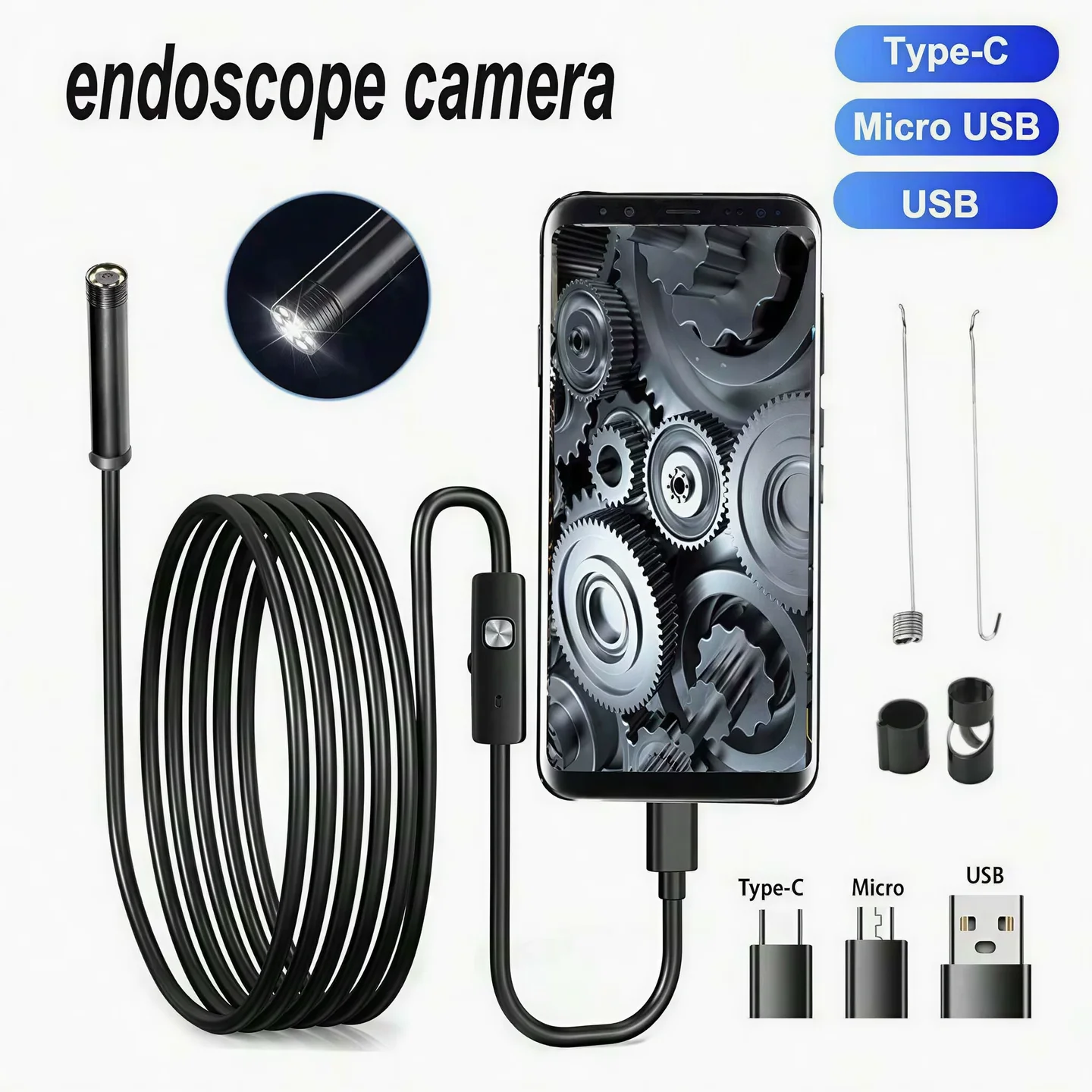 3-in-1 5.5/8mm USB Type-C Endoscope Camera 1080P 720P 480P, IP67 Waterproof Snake Borescope for Android OTG Phone PC, Car Sewer