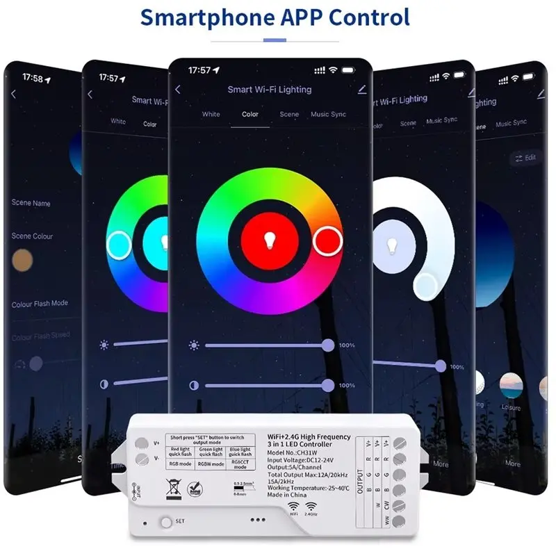 DTA4-WIFI High Frequency 3 In 1 Low Noise Smart APP LED Controller Smart Home Lighting Control Control DIM RGBCCT Strip