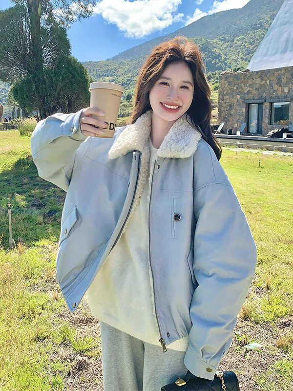 

Женская парка-пуховик с отделкой из меха ягненка, теплая, повседневная, свободного кроя, из экологически чистых материалов