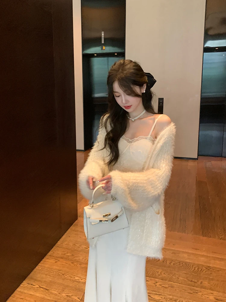 

Вязаный свитер-кардиган Chen DaYu Lazy Sle для женщин, осенне-зимний, свободный, мягкий, уютный, яркий, вязаный топ