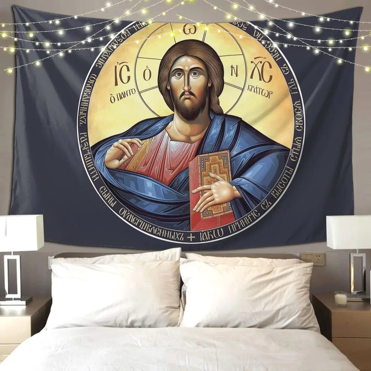

Christ Pantocrator Orthodox Icon Tapestry Art Wall Hanging Aesthetic Home Decor Tapestries for Living Room Bedroom Dorm Room