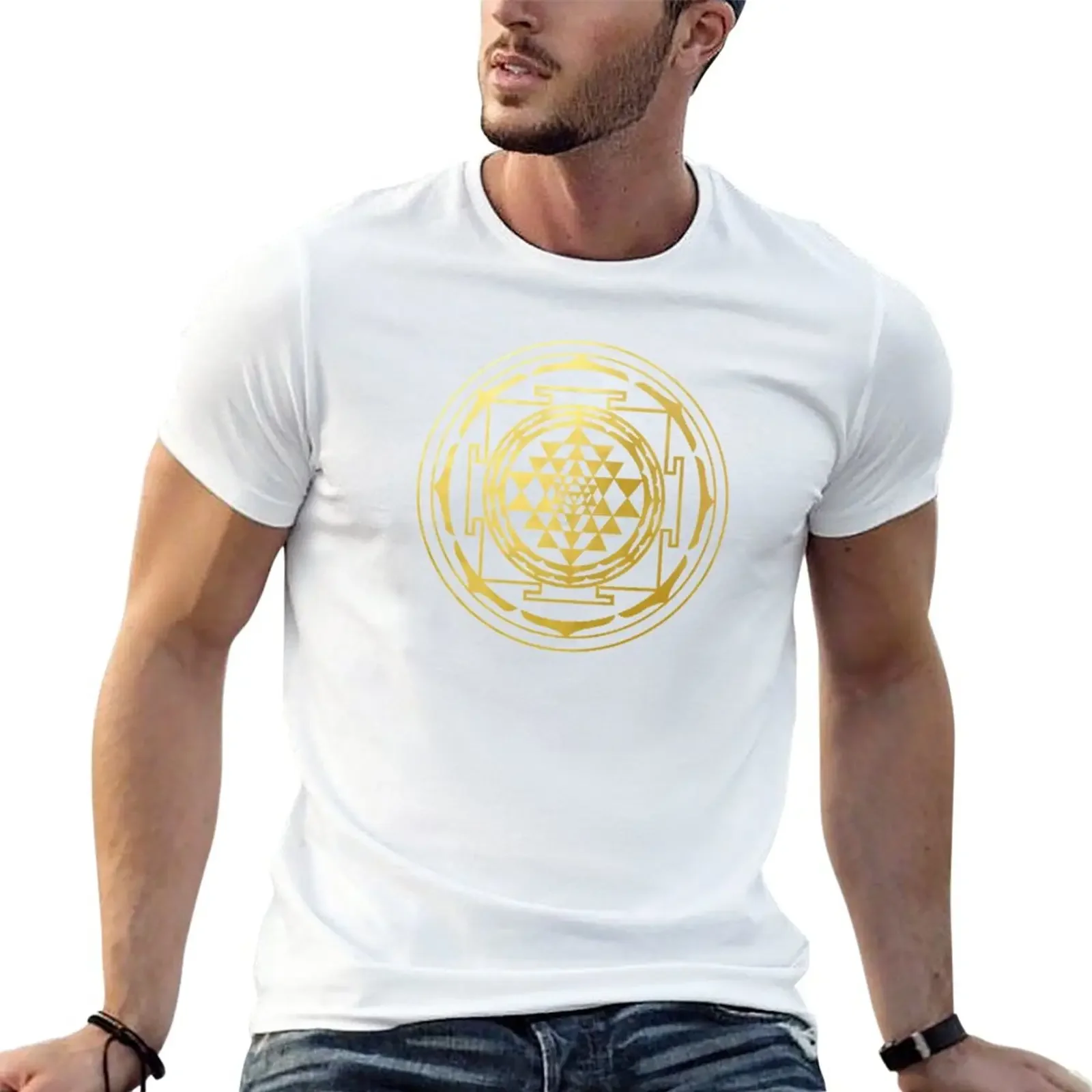 Sri Yantra sacred geometry mandala healing protection amulet T-Shirt tops Aesthetic clothing customs Men's clothing