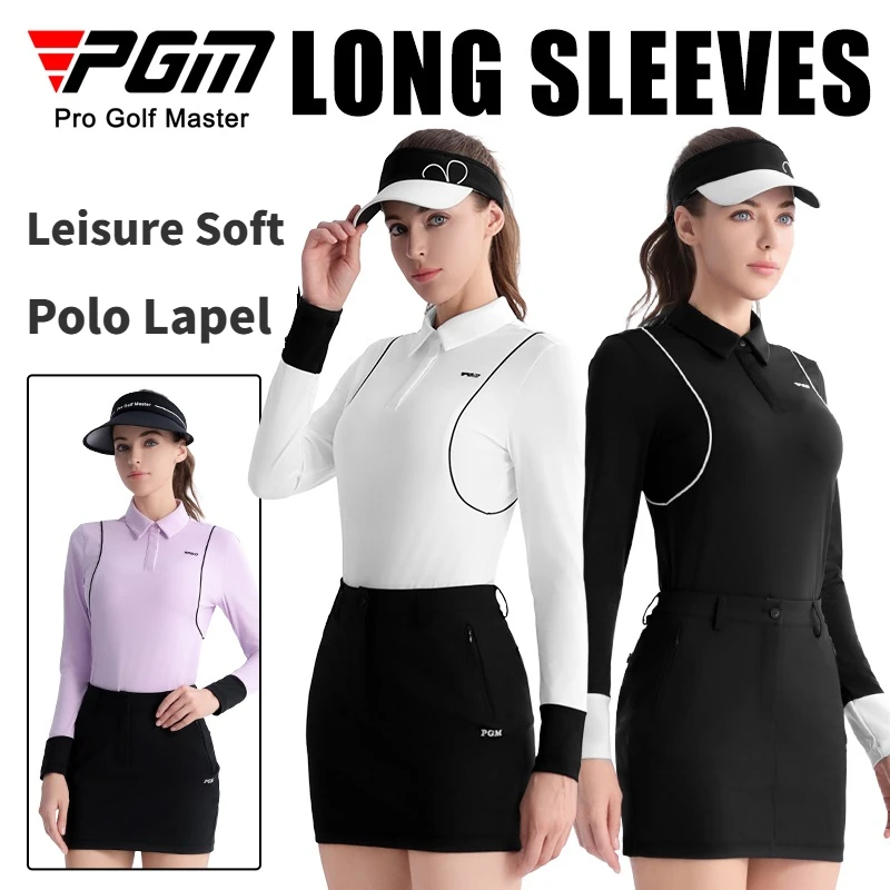 Unique Style Pgm Women's Lapel Golf Shirts Autumn High-end Casual Tops Ladies Long Sleeve Elastic Sports T-Shirts Polo Neck