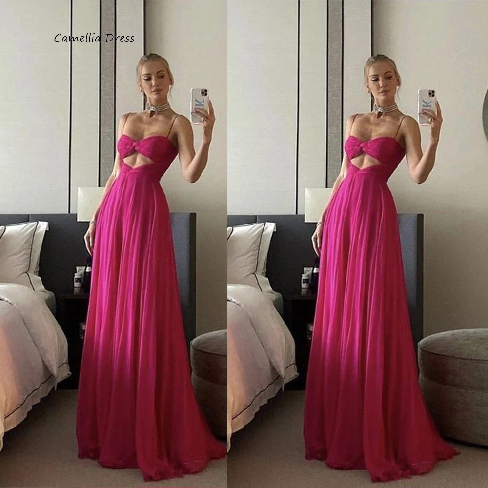 New A Line Prom Dresses Vintage 2023 Spaghetti Straps Chiffon Formal Prom Gowns V-Neck Princess Long Evening Dress  فستان سهرة