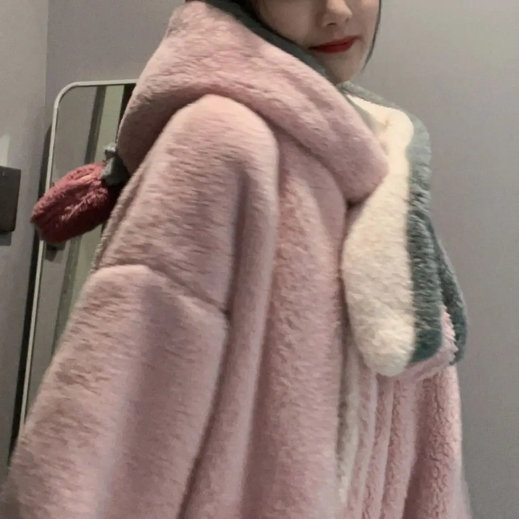 Strawberry Robe for Women Hooded Sleepwear Fleece Night Wears Nightdress Winter Pajama Nightgown Long Sleeve Warm Homewear 2023