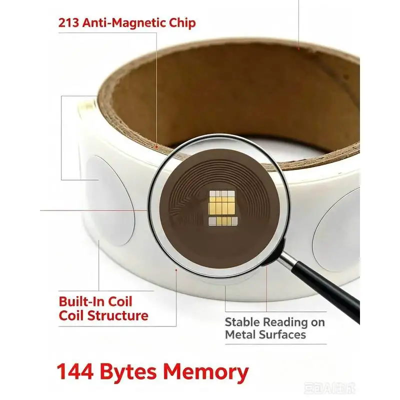 Anti Metal NTAG213 NFC Tag Stickers 13.56MHz Original Chip 144Bytes Rewritable RFID Labels For NFC Enabled Phones