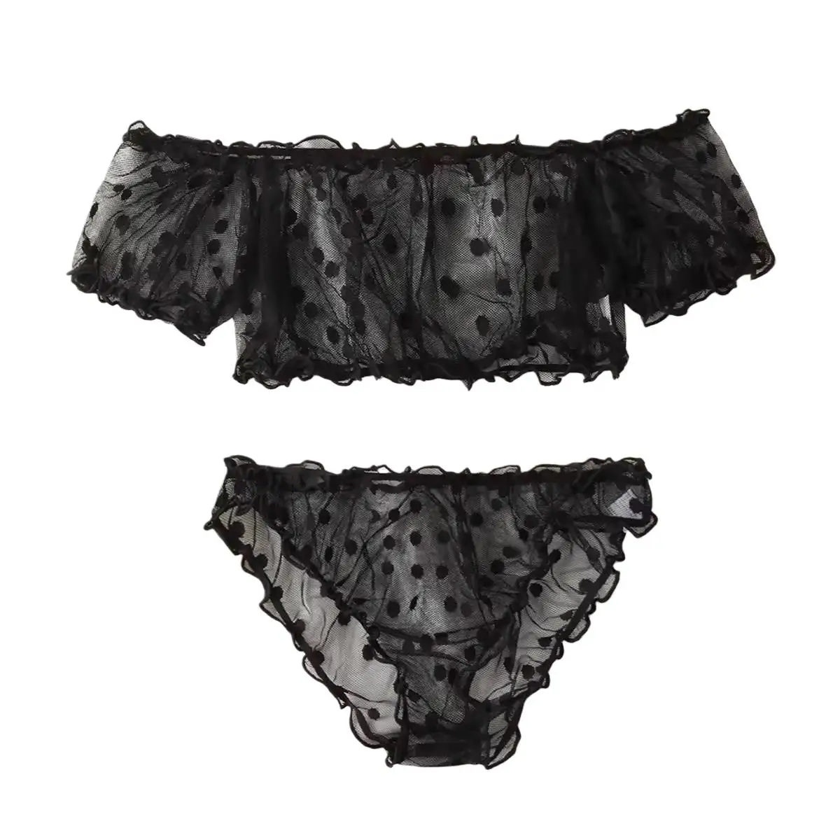 Polka Dot-Muster, halbtransparentes Design, Dessous, sexy Damen-Bustier-Top und Höschen-Sets, sexy Damenbekleidung, Sommer-Outfit