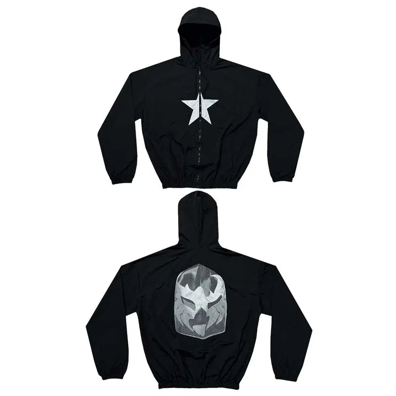 Daily Men Women Casual Zipper Cardigan Pentagram Face Mask Zipper Nylon Windproof Kanye West Coat Jacket
