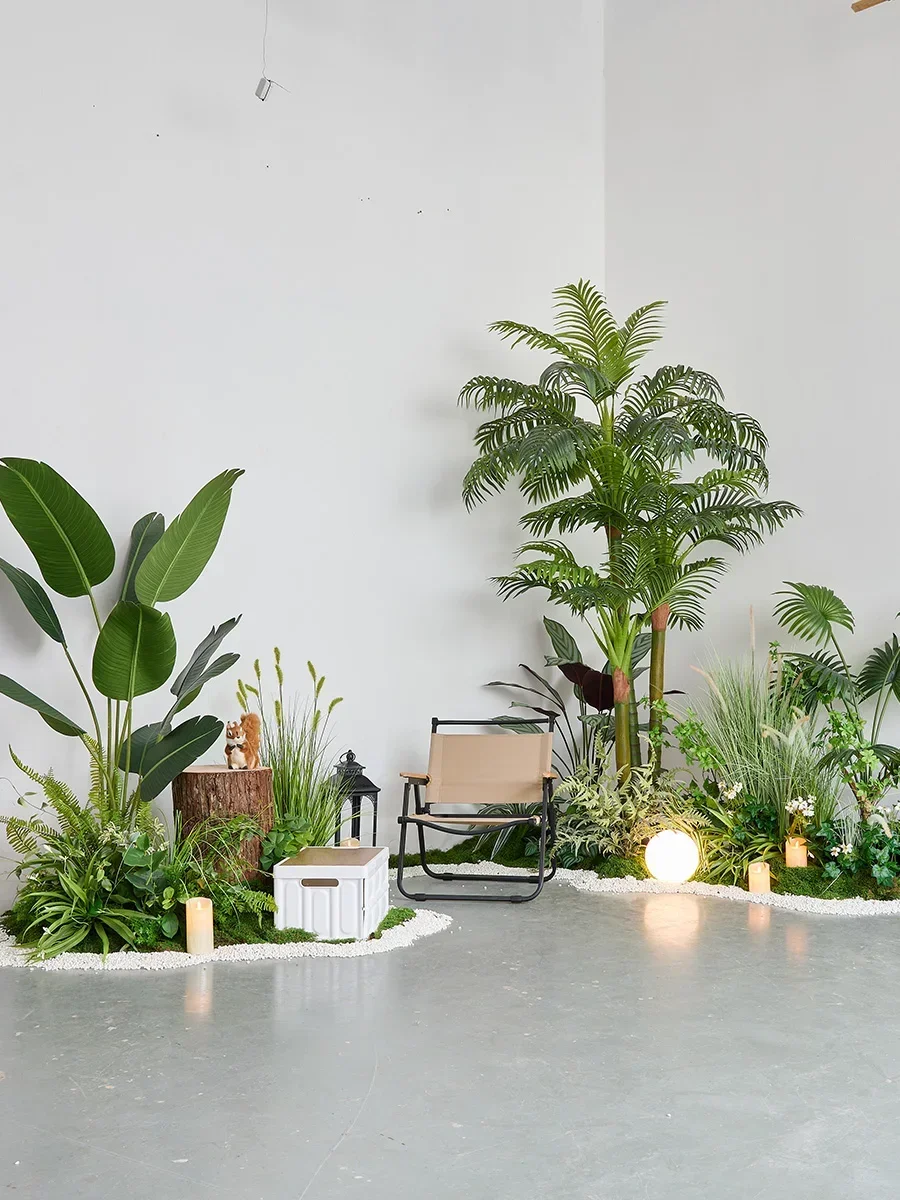 Landscaping combination Camping style Indoor stairs Corner decoration arrangement False  plant decoration