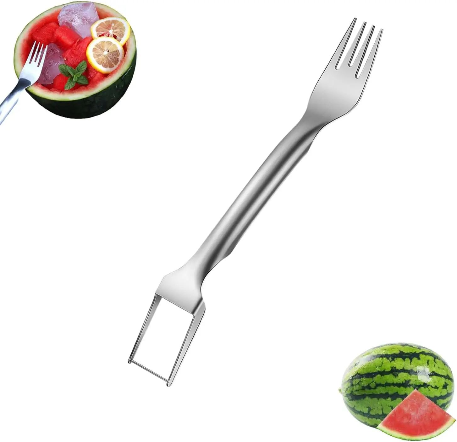 2024 Upgraded 2-in-1 Stainless Steel Fruit   Dual-Functional Fork &  with Ergonomic Round Handle for Fruits & Watermelon -  Summ