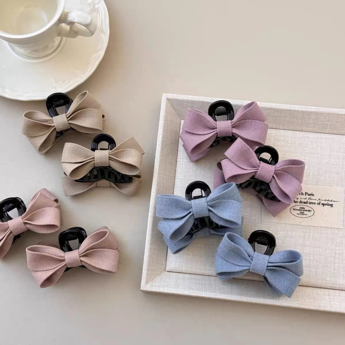 

Bangs Hair Claw Fabric Bow Handmade Korean Adorable Sweet for Princess Forehead Side Clip Small Non Slip Daily Wear Assorted