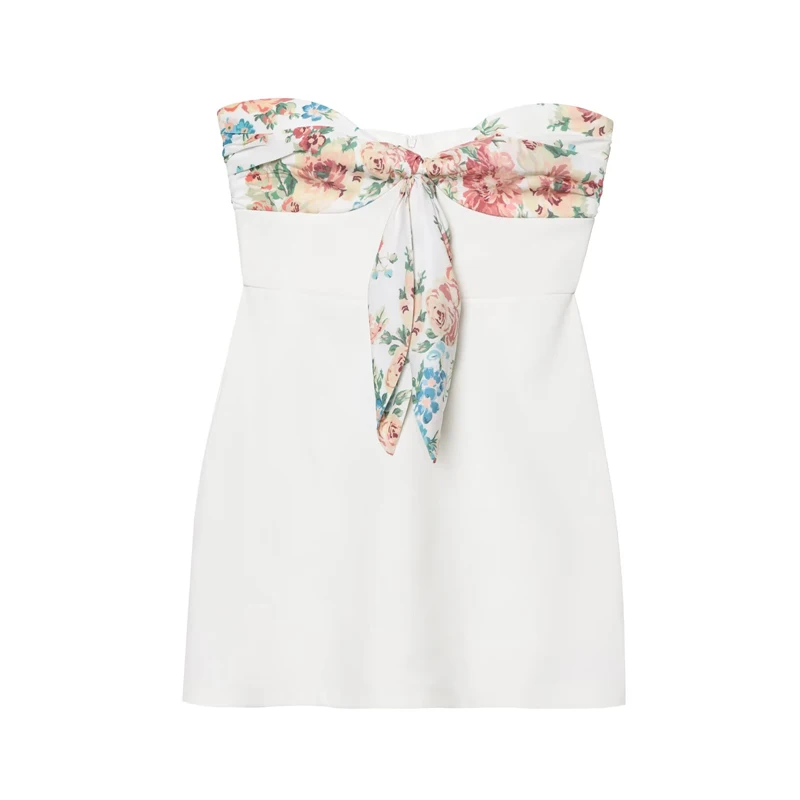 MUJER 2025 Sukienka damska z odkrytymi ramionami Krótkie sukienki dla kobiet Sukienki imprezowe z nadrukiem Szal Damska letnia sukienka mini bez pleców Damska