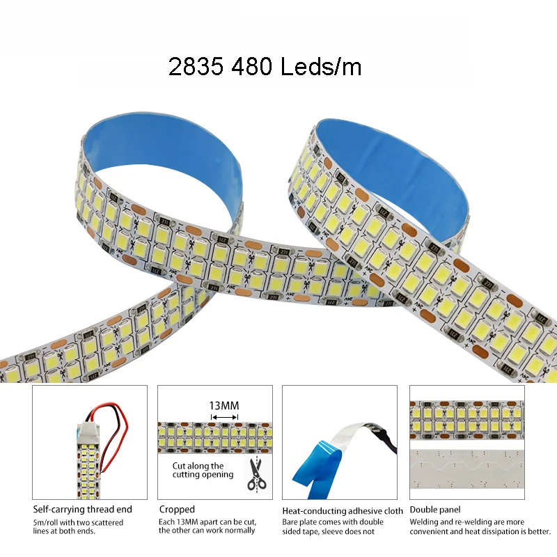 2835 5050 5054 LED Strip 5M 60/120/240/480LEDs/m DC12V 24V White RGB Flexible LED Tape For Home Decoration