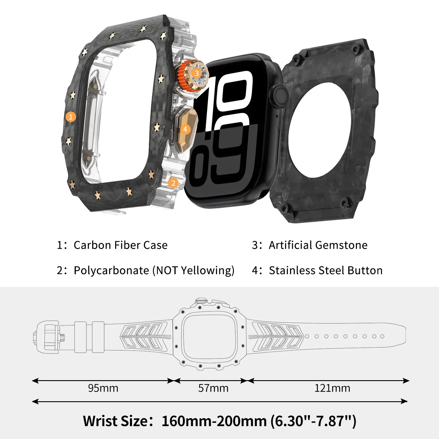 Luxury Carbon Fibre Modification Kit for Apple Watch 10 46MM Ultra 2/1 49MM 45mm 44mm Crystal Button for IWatch 9 8 7 6 5 4 3 SE