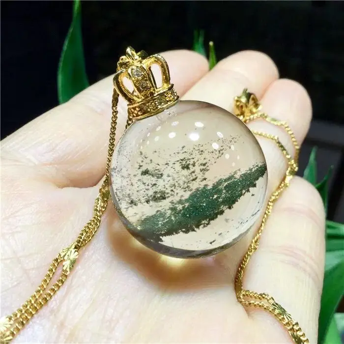 الطبيعية الخضراء شبح كريستال قلادة قلادة المرأة محظوظ نقل الفضة سلسلة الترقوة #3