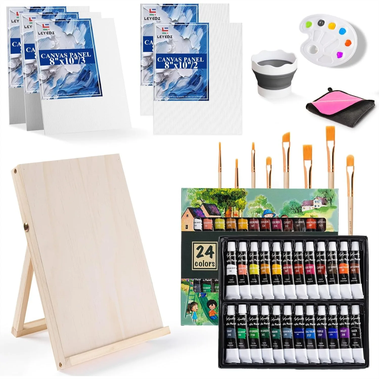 

Acrylic Paint Set for Kids & Adults, 41 PCS Art Supplies with 24 Paints, Brushes, Canvas