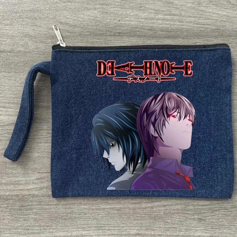 

Death Note Manga L Denim Makeup Organizer Women's Canvas Makeup Bag Environmental Protection Large Capacity Fashion Wallet Bags