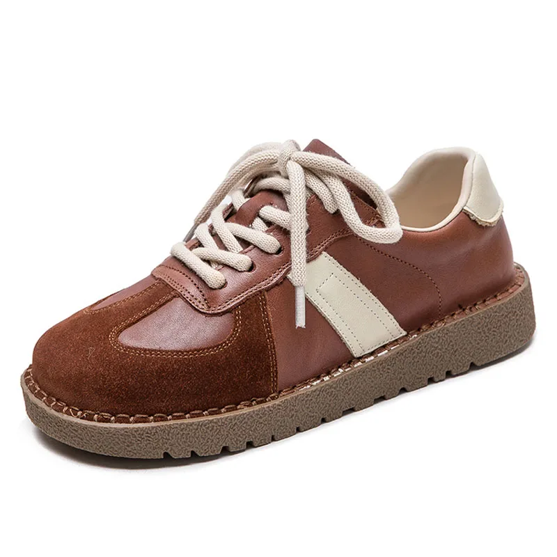 DRKANOL Fashion Mixed Colors Flat Shoes Women 2026 Spring Lace-Up Genuine Leather Cow Suede Retro Low Heel Leisure Board Shoes