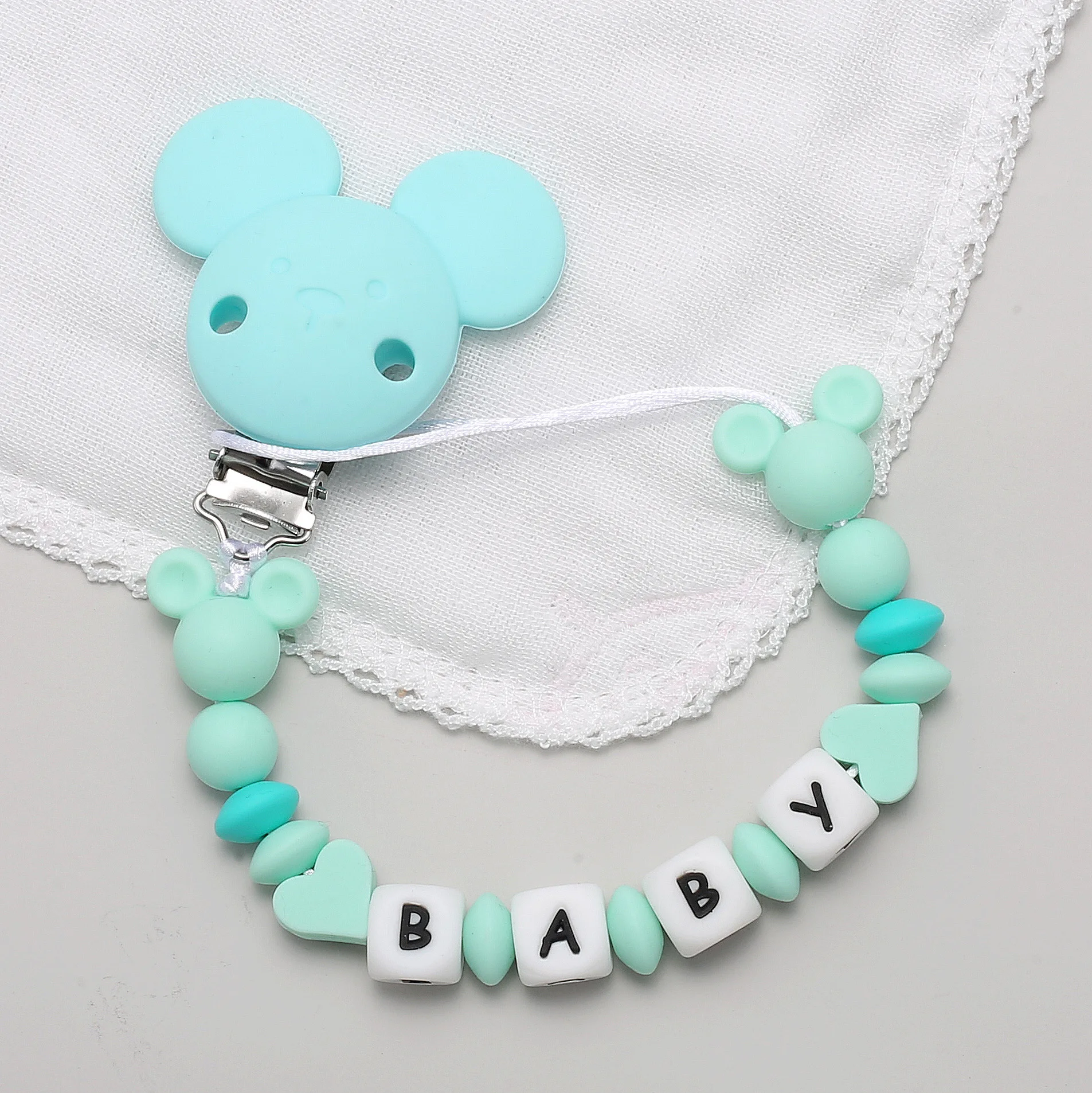 INS Baby Pacifiers Clips Personalized Name Cartoon Silicone Dummy Nipples Holder Clip Chain  Accessories Teething Toys BPA Free