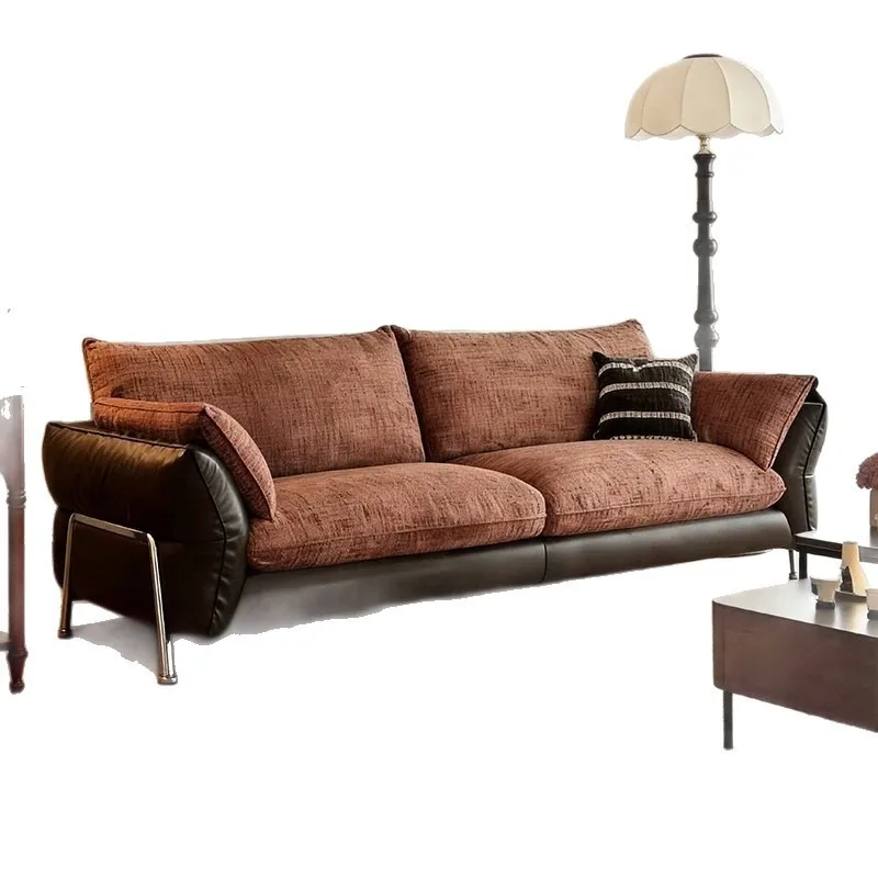 Medieval fabric chenille sofa, retro light luxury designer leather cloth combined with straight row sofa small apartment