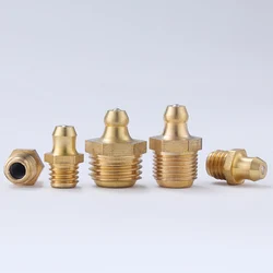 5 Pc Brass Hydraulic Grease Nipple Fittings Straight 45/90/180Degree Copper Oil Mouth Elbow Type Oil Zerk Fitting for Grease Gun