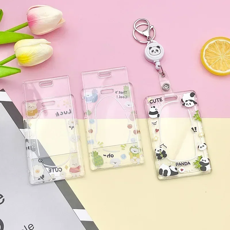 Cartoon Card Holder Transparent Acrylic Working Permit Case Staff Women Pass Work Card Cover Sleeve Badge Name ID Tag Sleeve