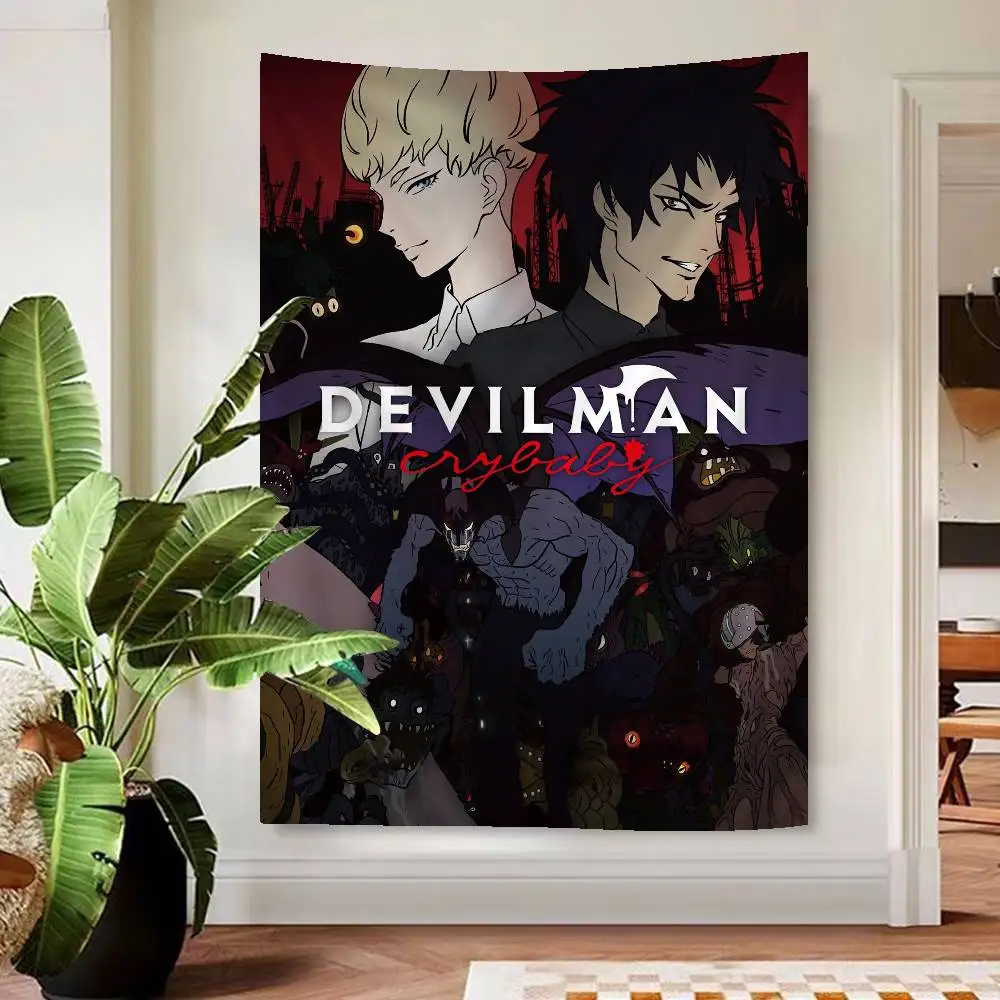 Tapiz de pared grande con estampado de llanto de dibujos animados de Devilman, decoración de pared de Buda indio, decoración artística de pared Hippie bohemia de brujería