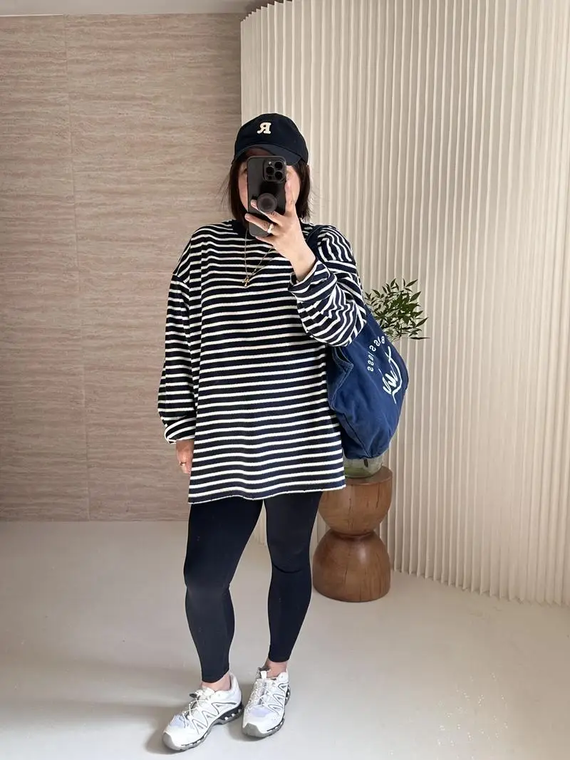 

Свободный длинный полосатый топ из жоржета для женщин: зимний, повседневный, комфортный, дышащий, модный, в корейском стиле