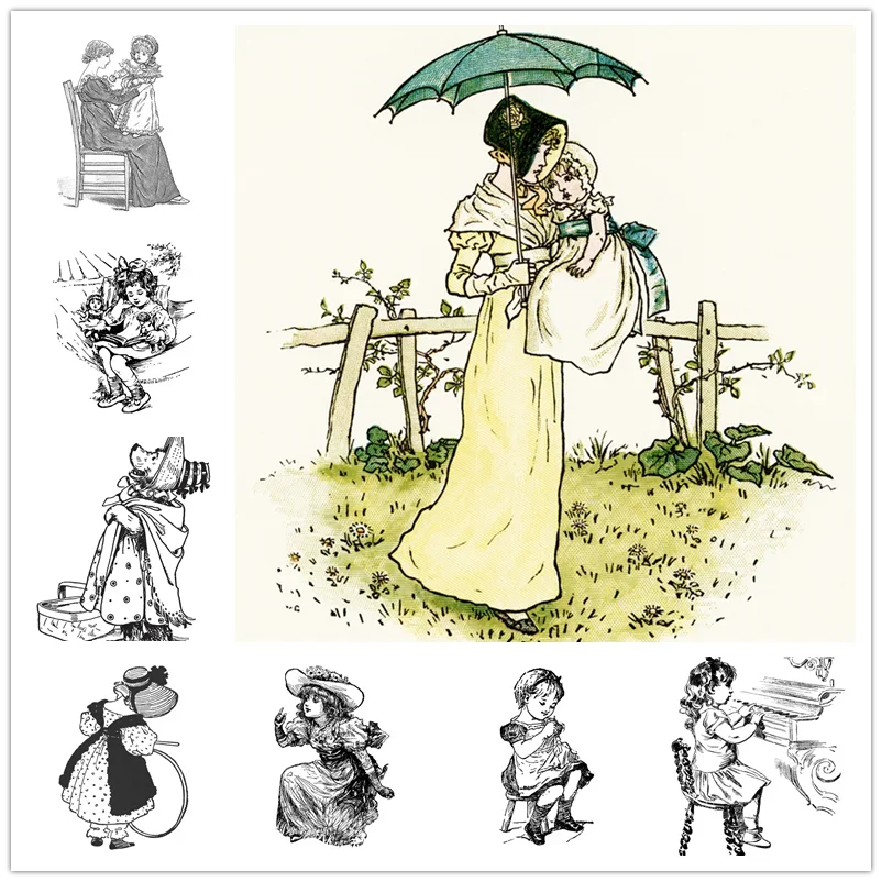 New 2025 Retro Friend Mother Children Birthday Flower Clear Stamps Girls Stamps Card Crafts No Metal Cutting Dies Scrapbooking