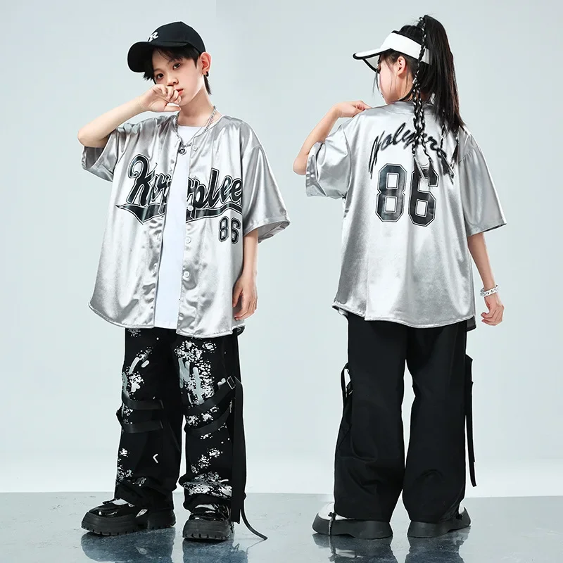 어린이 스트리트 댄스 트렌디 의류, 야구 재킷 세트, 힙합 소년 소녀 재즈 댄스 공연 쇼 드레스