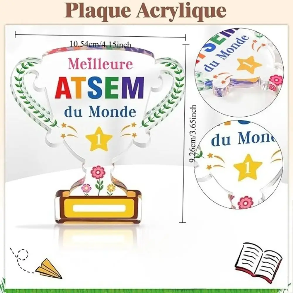 Star Floral Acrylic Desk Plaque, Meilleure ATSEM French Kindergarten Staff Appreciation Gift