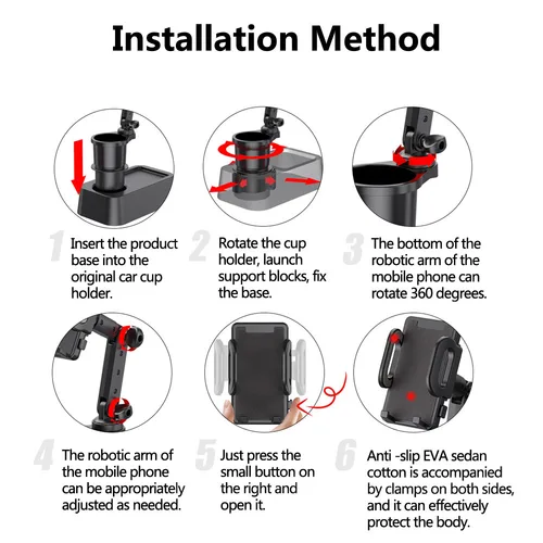 Imagen 2 del producto Soporte para teléfono celular expansor portavasos para coche 360 ° Los teléfonos inteligentes del ángulo ajustable de la rotación montan los accesorios interiores auto