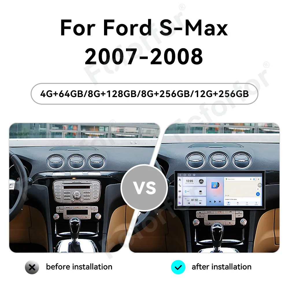 High-End Full Touch Car Stereo 15.8 Inch Crystal Clear Android 15 Android Auto GPS Navigation Head Unit For Ford S-Max 2007-2008